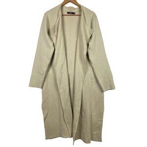 Lillusory Womens Long Sleeve Open Duster Cardigan Coatigan Sz L Beige Oversized